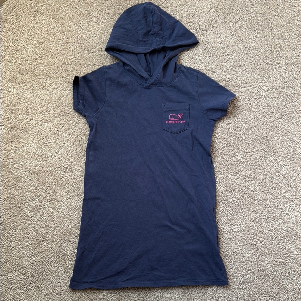 Vineyard Vines Navy Hooded T-Shirt Dress with Pink Logo girls size 4T